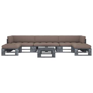 Salon De Jardin Palette 6pcs Avec Coussins Pin Imprégné De Gris
