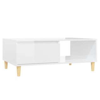Table Basse Blanc Brillant 90x60x35 Cm Bois Contreplaqué
