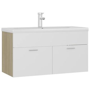 Meuble Vasque Et Lavabo Intégré Blanc/chêne Sonoma Aggloméré