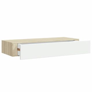 Étagère Murale à Tiroirs Chêne Et Blanc 60 X 23,5 X 10 Cm Mdf