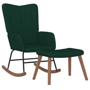 Chaise à Bascule Avec Repose-pied Vert Foncé Velours