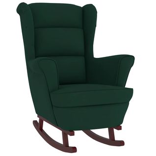 Fauteuil à Bascule à Oreilles En Velours Vert Foncé Bois Massif