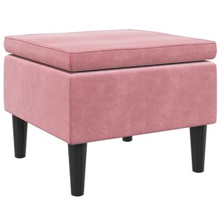 Tabouret Avec Pieds En Bois Rose Velours