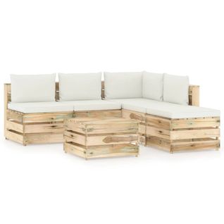 Salon De Jardin 6 PCs Avec Coussins Bois Imprégné De Vert
