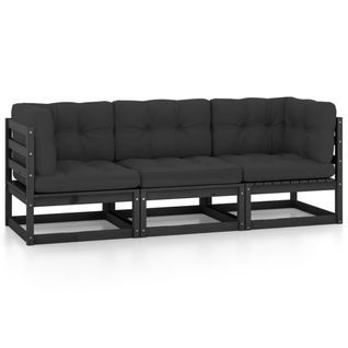 Canapé 3 Places De Jardin Avec Coussins Bois De Pin Massif