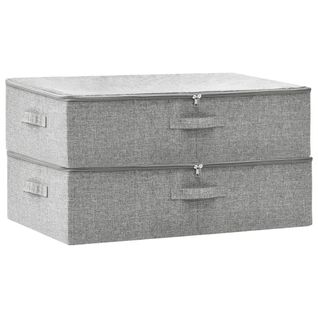 Lot De 2 Boîtes De Rangement Pliables Avec Poignée En Tissu Durable Gris 70 X 40 X 18 Cm