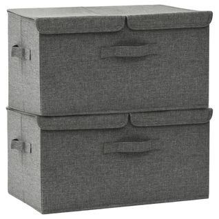 Lot De 2 Boîtes De Rangement Pliables Avec Poignée Et Compartiments Anthracite 50x30x25 Cm