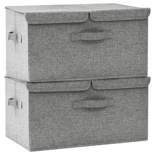 Lot De 2 Boîtes De Rangement Pliables Avec Poignée Et Compartiments Gris 50 X 30 X 25 Cm