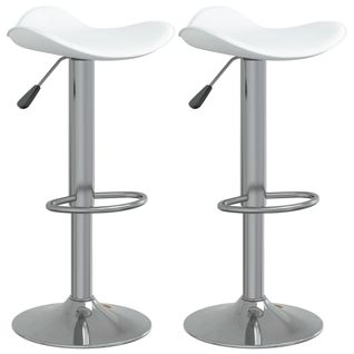 Tabourets De Bar Lot De 2 Blanc Acier Chromé Et Cuir Artificiel