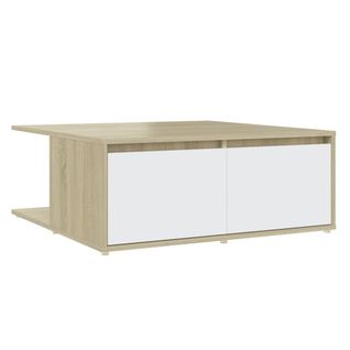 Table Basse Blanc Et Chêne Sonoma 80x80x31 Cm Bois Contreplaqué