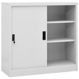 Armoire De Bureau Porte Coulissante Gris Clair 90x40x90cm Acier