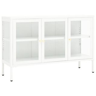 Buffet Blanc 105x35x70 Cm Acier Et Verre