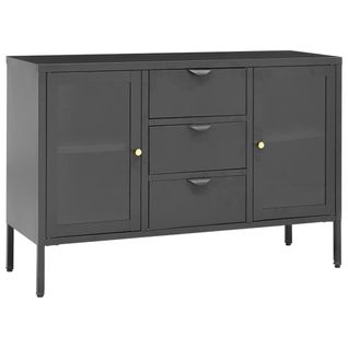 Buffet Anthracite 105x35x70 Cm Acier Et Verre Trempé