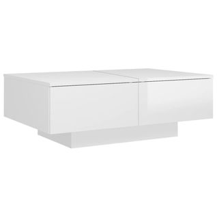 Table Basse Blanc Brillant 90x60x31 Cm Bois Contreplaqué