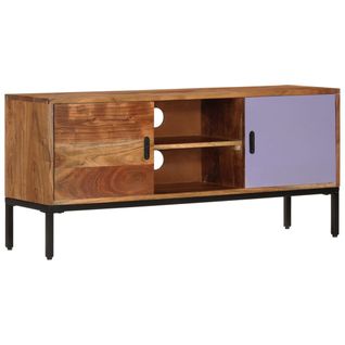 Meuble TV Marron Miel Et Gris 110x30x50 Cm Bois Massif D'acacia
