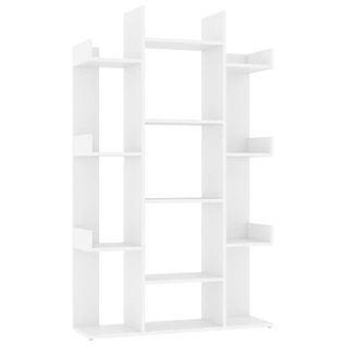 Bibliothèque Blanche 86x25,5x140 Cm Avec 13 Compartiments Et Étagère De Rangement