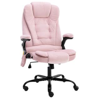 Chaise De Bureau Massage Avec Support Lombaire Chauffant 4d et Mousse Mémoire Velours Rose