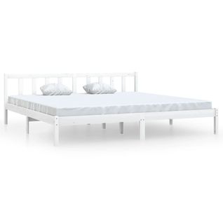 Cadre De Lit Blanc Pin Massif Base à Lattes Taille King 180x200 Cm