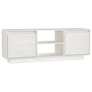 Meuble TV Blanc 110x30x40 Cm Bois De Pin Massif