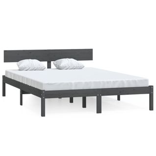 Cadre De Lit Sans Matelas Gris Bois Massif 120x190 Cm