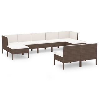 Salon De Jardin 9 PCs Avec Coussins Résine Tressée Marron