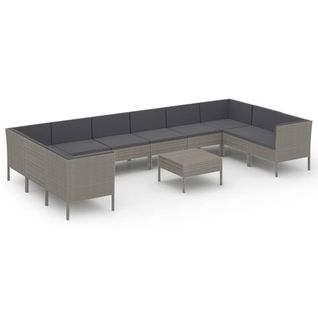 Salon De Jardin 11 PCs Avec Coussins Résine Tressée Gris
