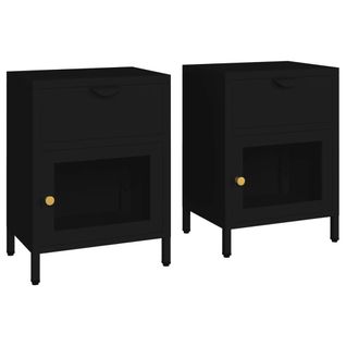 Tables De Chevet 2 Pièces Noir 40x30x54,5 Cm Acier Et Verre
