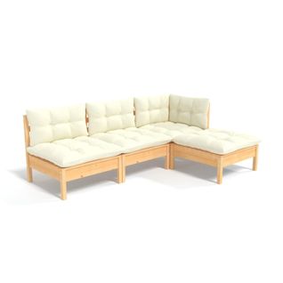 Salon De Jardin 4 Pièces Avec Coussins Crème Bois De Pin