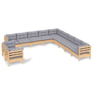 Salon De Jardin 11 Pièces Avec Coussins Gris Bois De Pin Solide