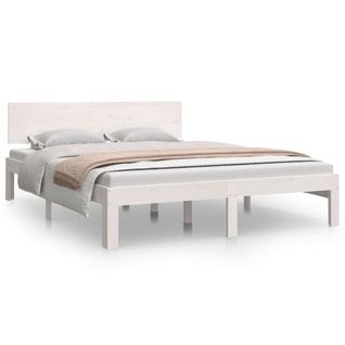 Cadre De Lit Sans Matelas Blanc Bois De Pin Massif 140x190 Cm