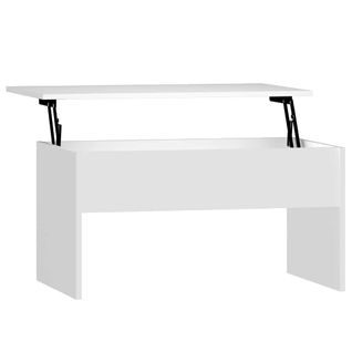 Table Basse 1 Plateau Relevable Blanc 80 X 50,5 X 41,5 Cm Avec Rangement Design Moderne