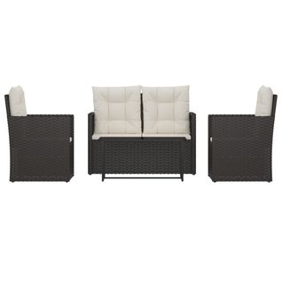 Mobilier D'extérieur 4 Pièces Avec Coussins Résine Tressée Noir