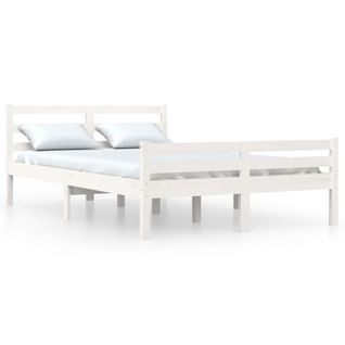 Cadre De Lit Sans Matelas Blanc Bois Massif 150x200 Cm