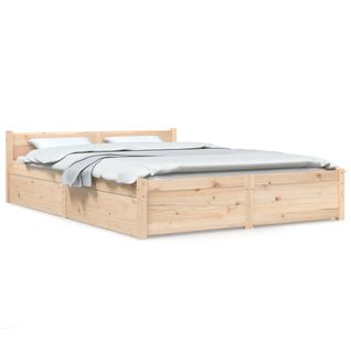 Cadre De Lit 140x190 Cm Avec Tiroirs Et Tête De Lit Bois Massif Pin Rangement