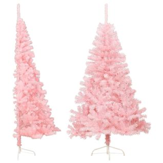 Demi Sapin De Noël Artificiel Avec Support Rose 120 Cm Pvc