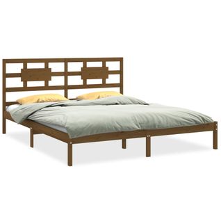 Cadre De Lit Sans Matelas Marron Miel 200x200 Cm Bois Massif