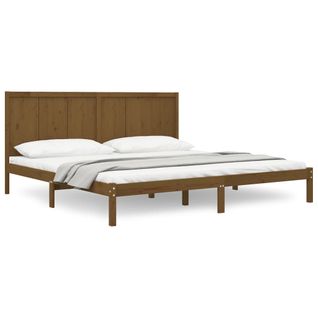 Cadre De Lit Sans Matelas Marron Miel 200x200cm Bois Pin Massif