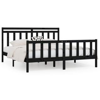 Cadre De Lit Sans Matelas Noir Bois Massif De Pin 200x200 Cm