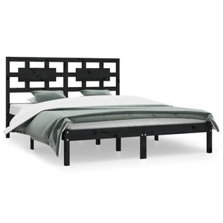 Cadre De Lit Sans Matelas Noir 200x200 Cm Bois Massif De Pin
