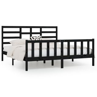 Cadre De Lit Sans Matelas Noir 200x200 Cm Bois Massif De Pin