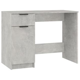 Bureau Gris Béton Bois Composé Tiroir De Rangement 100x50x75 Cm