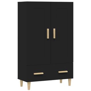 Buffet Haut 70 X 31 X 115 Cm, Tiroir De Rangement En Bois Contreplaqué Noir, Style Scandinave