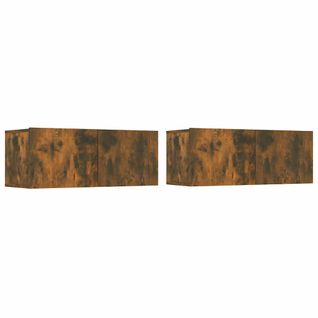 Meubles TV 2 Pièces Chêne Fumé 80x30x30 Cm Bois Contreplaqué