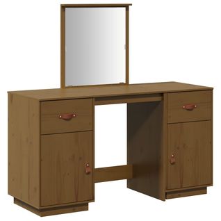 Ensemble De Coiffeuse Et Miroir Marron Miel Bois De Pin Solide