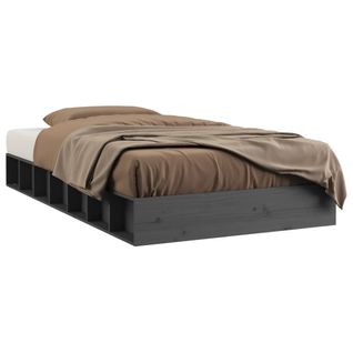 Cadre De Lit Sans Matelas Gris 135x190 Cm Bois Massif