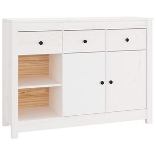 Buffet Blanc 100x35x74 Cm Bois Massif De Pin