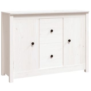 Buffet Blanc 100x35x74 Cm Bois Massif De Pin