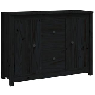 Buffet Noir 100x35x74 Cm Bois Massif De Pin