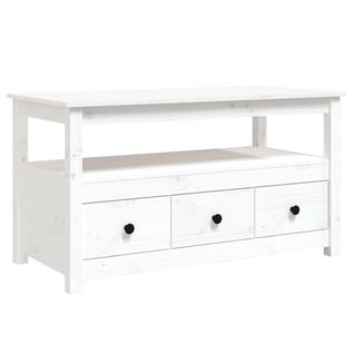 Table Basse Blanc 102x49x55 Cm Bois Massif De Pin