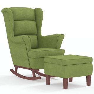 Fauteuil à Bascule à Oreilles En Velours Vert Clair Bois Massif